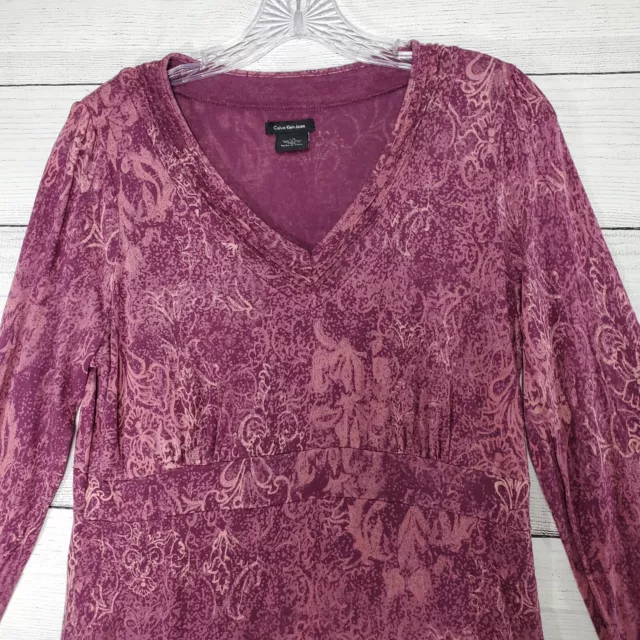 Calvin Klein Shirt Womens Large Purple Long Sleeve V Neck