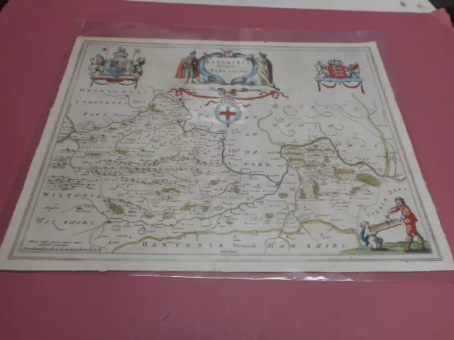 100% Original Large Berkshire Map By J Blaeu C1646 Hand Coloured
