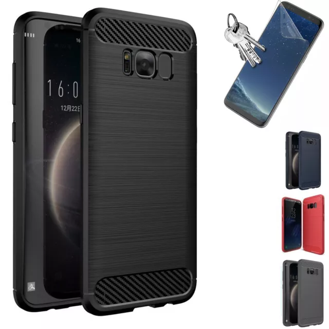 Housse Coque Carbone + film pour Samsung S22/S21/S9 Plus/S10/S20/Note 8/9/10/20