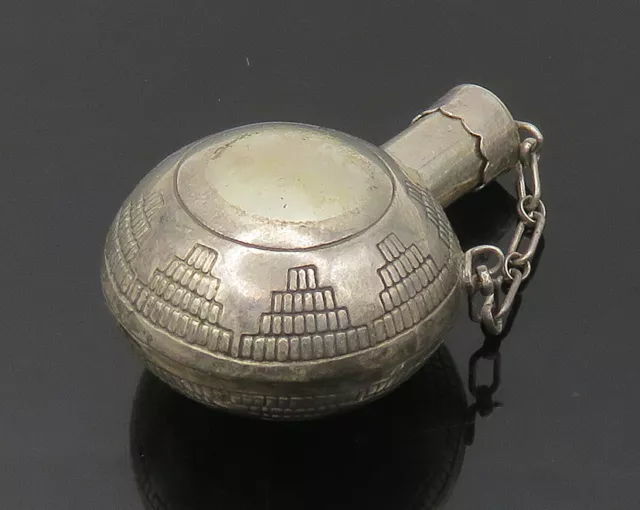 925 Sterling Silver - Vintage Shiny Etched Perfume Bottle (OPENS) - TR2444