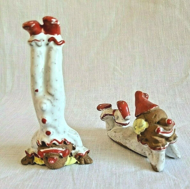 Vintage hand painted brown ceramic clown collectible figurines pair circus pair
