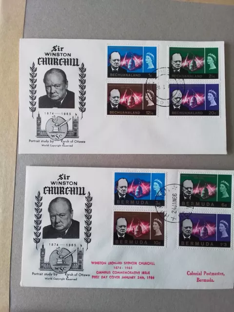 Winston Churchill - 1966 sets - 2 First Day Covers - Bermuda & Bechuanaland (C7)