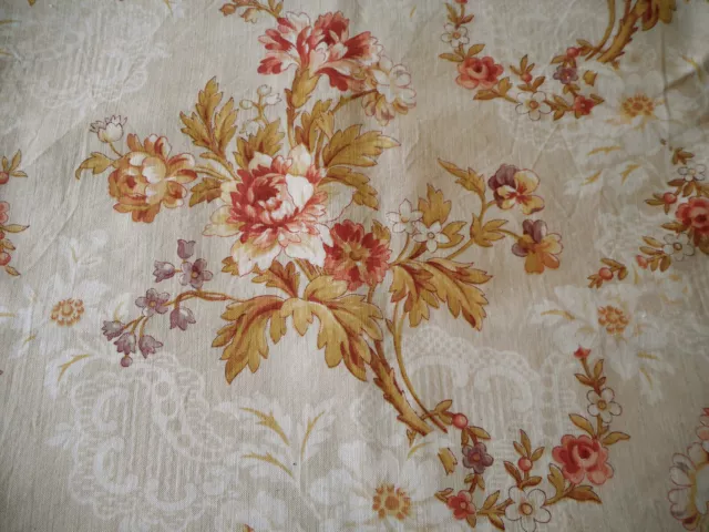 Antique French Floral Violet Garland Cotton Fabric ~Burnt Apricot Lavender Olive