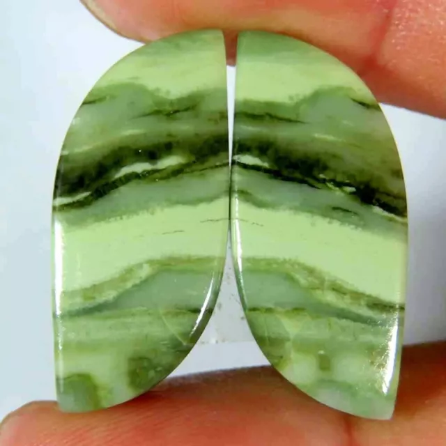25.60Cts.100%Natural Green Serpentine Pair Fancy Cabochon 11x24x5mm Top Gemstone