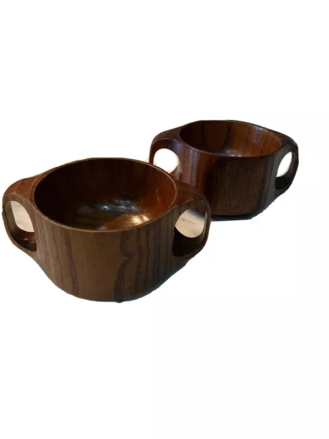 2 Mid Century Modern Danish Teak Soup/Salad Bowls. 5”