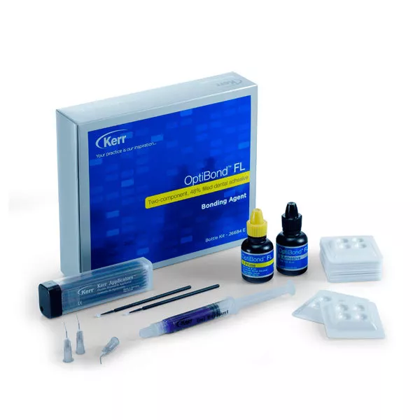 OPTIBOND FL KIT 8ml + 8ml + ACCESORIOS KERR. DENTAL ADHESIVE.