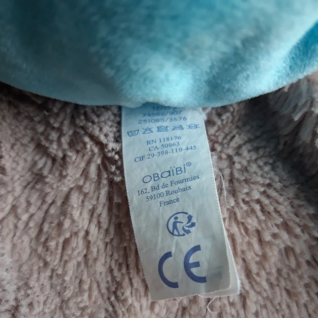 Doudou Boule Hochet Hippopotame Obaïbi Bleu Et Gris Rayures Blanches 6
