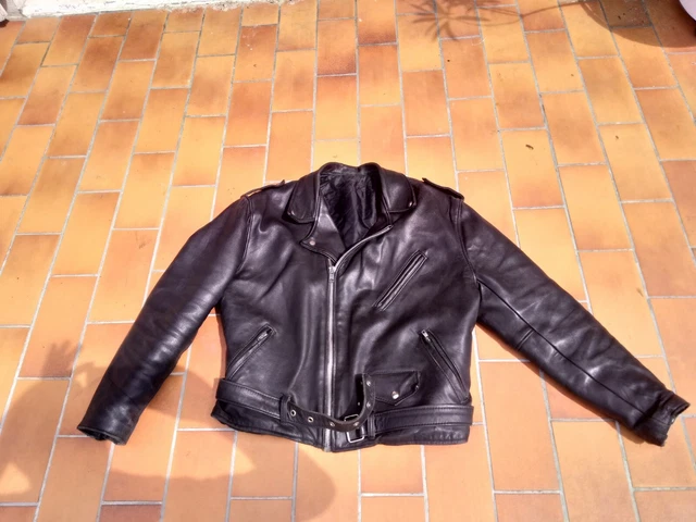 Blouson style Perfecto cuir noir Homme taille 42/44 vintage