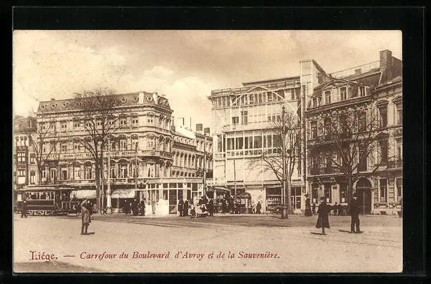 CPA Liège, Carrefour du Boulevard d´Avroy et de la Sauvenière, tramway 1907