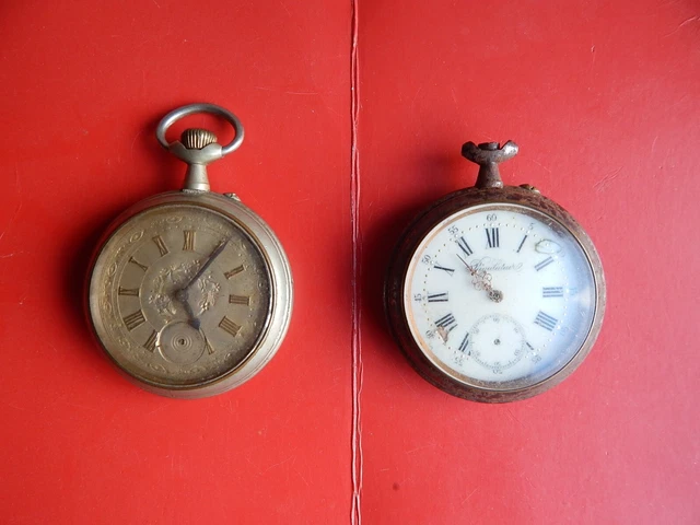Ancienne Montre De Poche Régulateur - Cartouche Vert - Diamètre 70mm - Mécanique Manuelle - Occasion