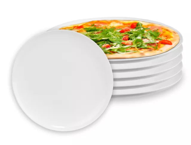 6er Set Pizzateller weiß 32cm extra groß Platz Pasta Speise Ess Teller Opalglas