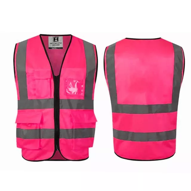 Hi Vis Vest High Vis Safety Vest Pink Waistcoat Visibility Reflective Jacket UK 2