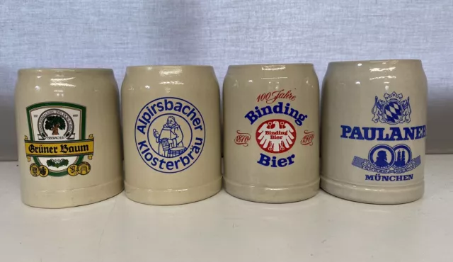 Ceramic German Beer Tankards Steins 4 Different Beer Logos 1/2 Litre