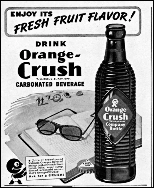 1945 Orange Crush soda beach book sunglasses bottle vintage art print Ad adL91