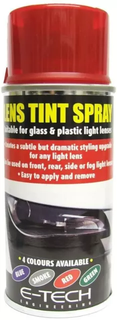 E-Tech Lens Tint Spray Red 150Ml Headlight Headlamp Plastic Glass Lenses