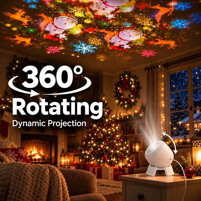DYNAMIC ROTATING LED Christmas Projector Light Snowflake Santa USB ...