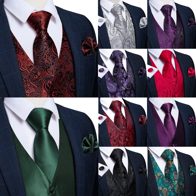 Mens Formal Wedding Waistcoat Paisley Floral Suit Vest Slim Tuxedo Silk Tie Set