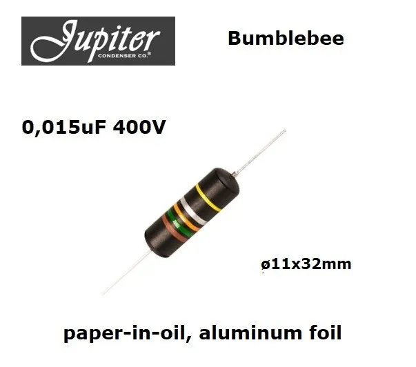 Jupiter "Bumblebee" 0,015uF 400V, condensatore carta/olio, ø11x32mm