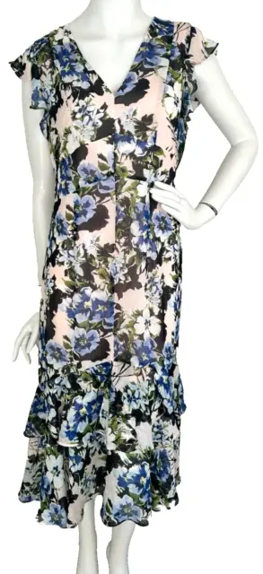 NEW Tommy Hilfiger Rivera Dress Floral Midi V-Neck Flutter Sleeve Pink 10 $129