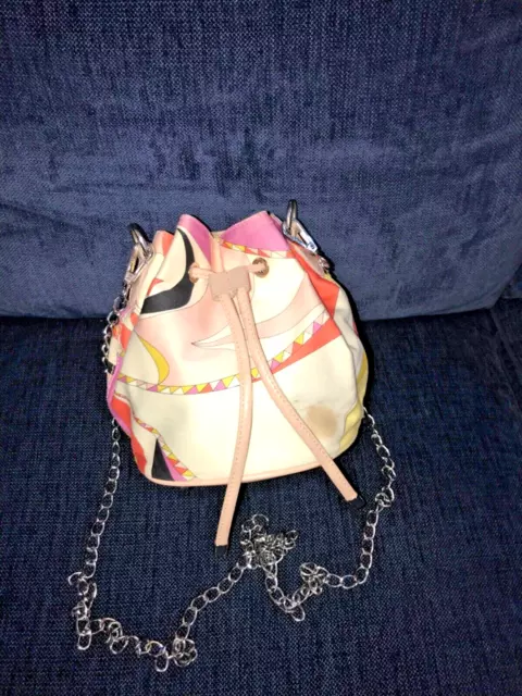 Emilio Pucci Colored Cotton Drawstring Bag with Silver Chain Strap crossbody bag