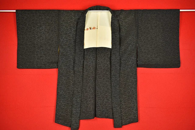 Vintage Japanese Kimono Silk Antique BORO Black HAORI Kusakizome Woven/B752/675