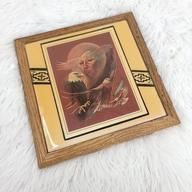 Vintage Fiesta Tiles The Legendary Gift Tile Trivet Native American Eagle Signed