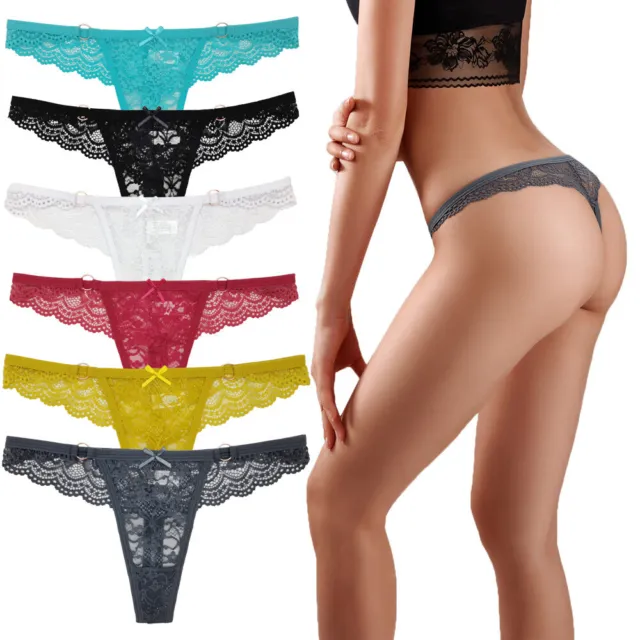 Pack of 6 Womens Sexy Briefs Underwear Panties Knickers Lace G-string Thongs NEW