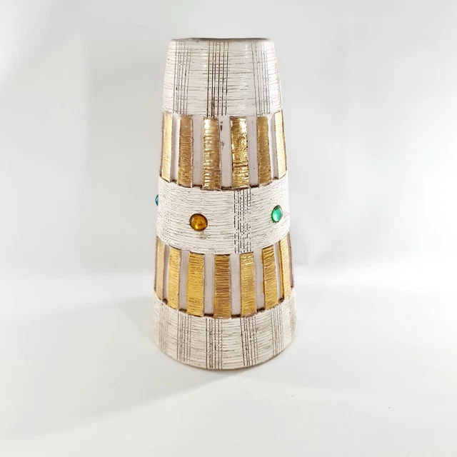 1960S ALDO LONDI Bitossi Pottery Vase Abstract White Gold Glaze Mid ...