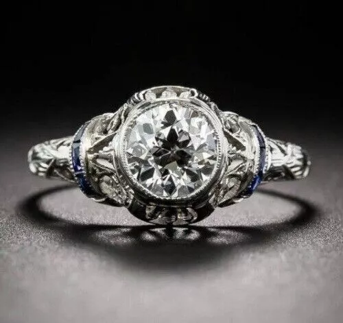 2.56 Carat Round Cut Lab-Created Diamond 1920's Filigree Vintage Engagement Ring
