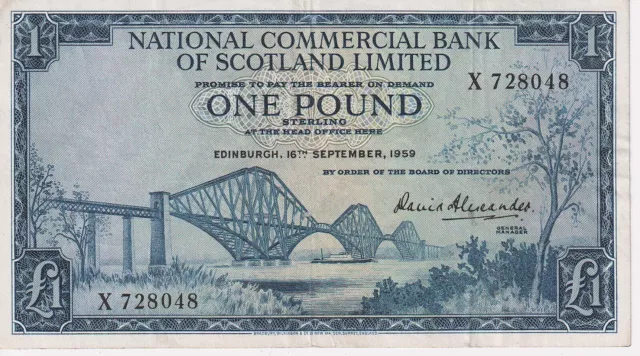 1959 United Kingdom Bank of Scotland 1 Pound Banknote - P# 265 - VF - # 28439