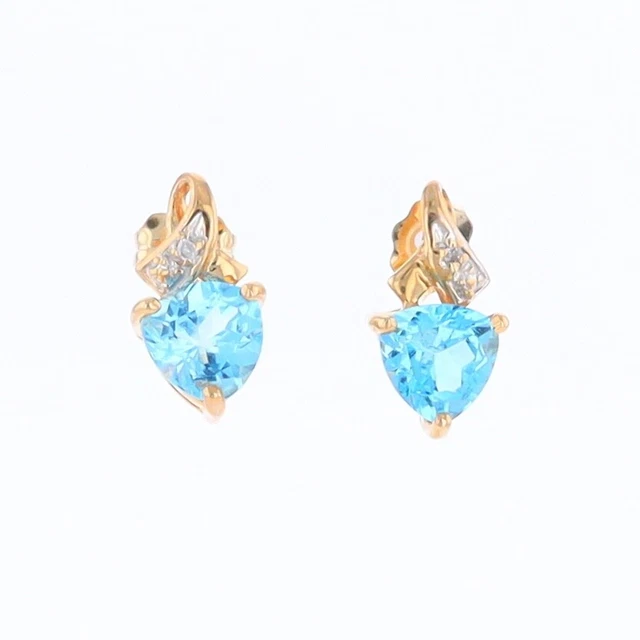 10K Yellow Gold Trillion Blue Topaz & Diamond Accent Stud Earrings GV166720
