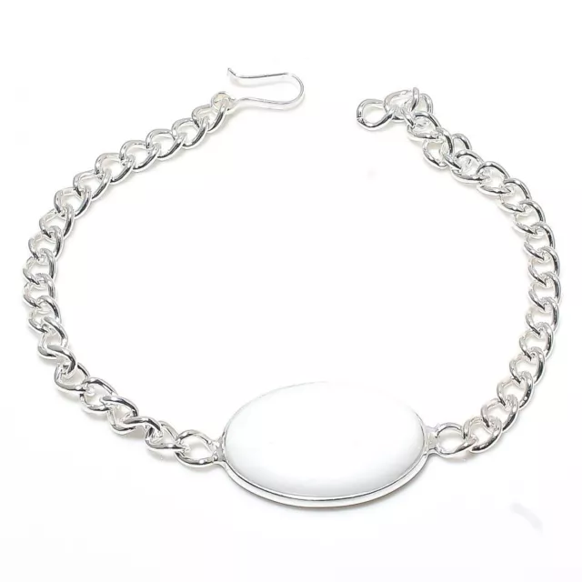 Blanc Corail Pierre Précieuse Main 925 Argent Sterling Bracelet 17.8-20.3cm P123