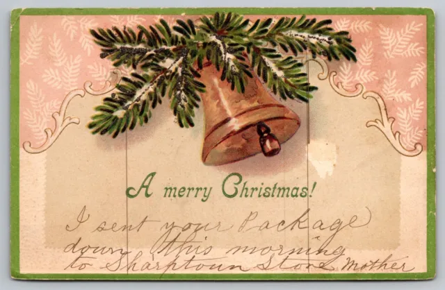 Postcard: A Merry Christmas, Embossed, Glitter, Undivided Back, Posted 1906