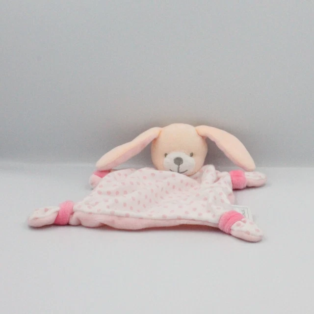 Doudou plat lapin blanc rose pois MES PETITS CAILLOUX CMP - 21369