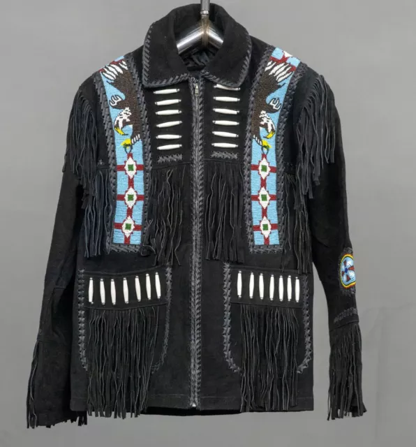 American Natives  Eagle Beaded Suede Leather Western Coat With Fringes Jacket