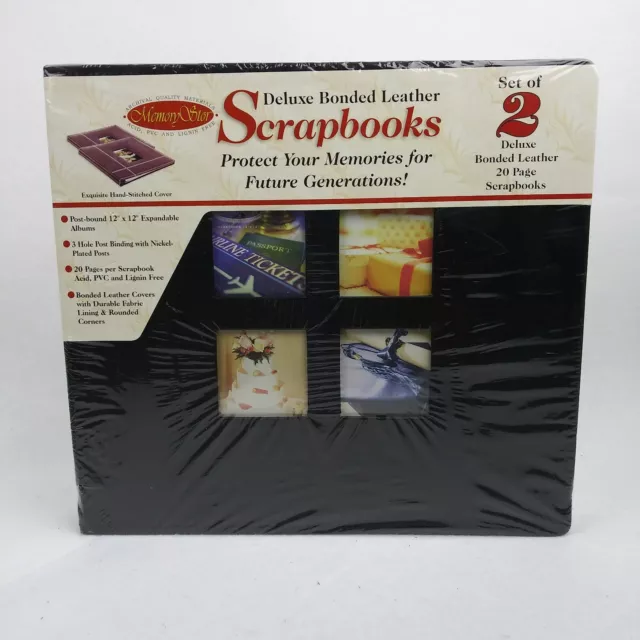 Set of 2) Memory Stor Deluxe Bonded Stitched Leather Scrapbook