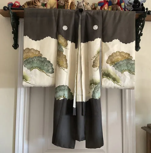 Silk Vintage/Antique Japanese Kimono Haori Jacket Birds 32" Across 3
