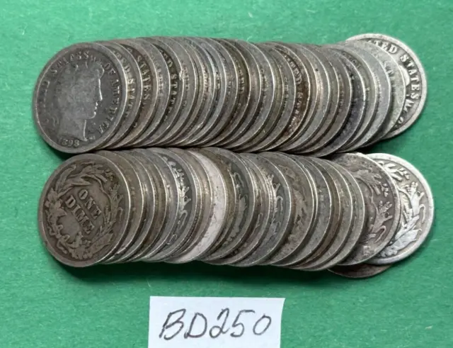 Barber Silver Dimes Lot of 50 Silver Barber Dimes FULL DATES 1892-1916 | #BD250