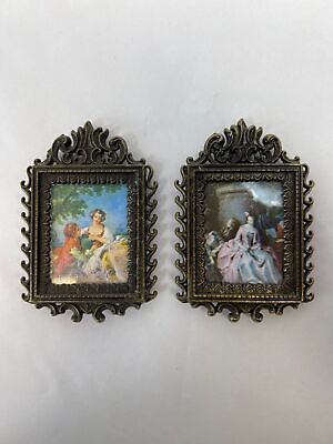 Vtg Made In Italy Brass Ornate Frame Mini Glass Portrait Picture Victorian Lady