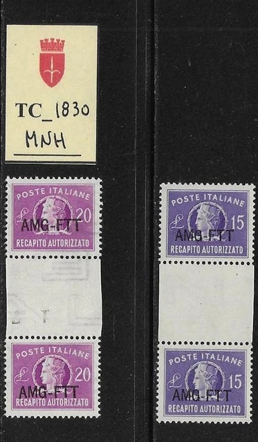 TC_1830. TRIESTE FTT. Gutter pairs of 1949 "REC. AUTORIZZATO" cplt. set. MNH