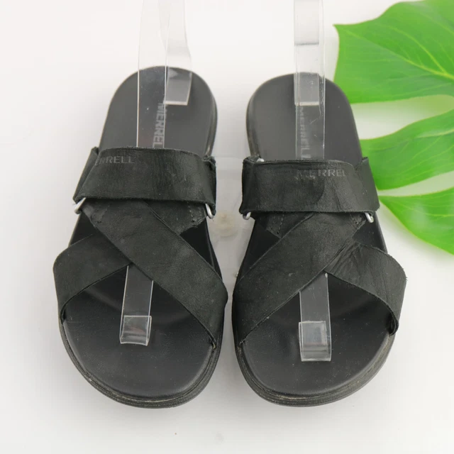 Merrell Women's Around Town Sunvue Sandal Size 7 Slide Black Leather Flip Flop