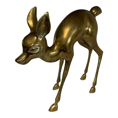 Vtg Large Mid Century Modern Hollywood Regency Brass Deer Sculpture Bambi 17"