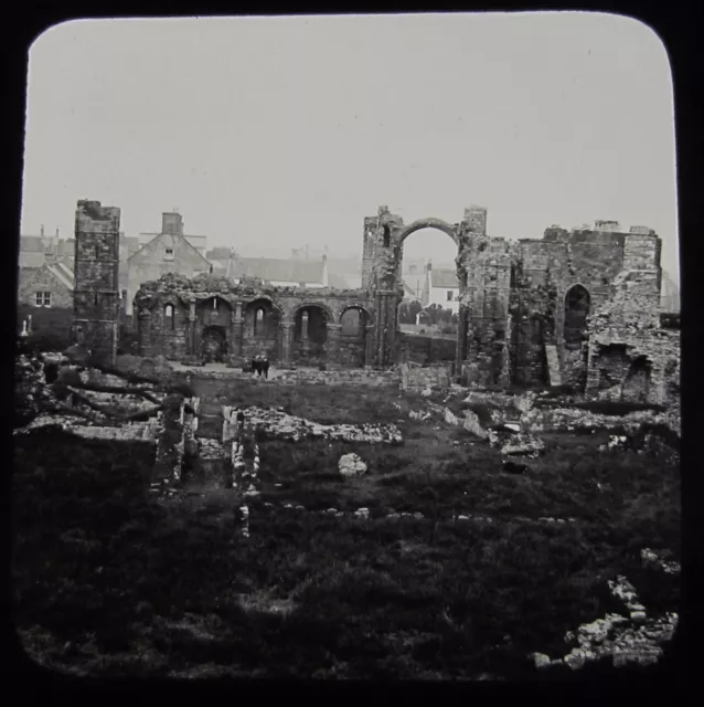 Glass Magic Lantern Slide LINDISFARNE ABBEY NO1 C1900 PHOTO NORTHUMBERLAND