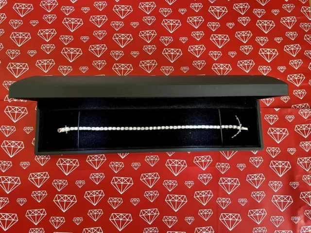 4.6ct Diamond Halo Silver Tennis Bracelet 18cm Lab-Created Engagement Jewellery