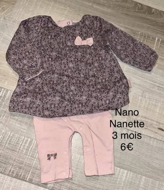 Nano Nanette 3 MOIS Bébé FILLE : Combinaison Coton TBE