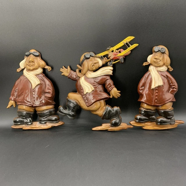 VINTAGE SEXTON BUNDLE(3) 1971 Metal Wall Pilots Hanging Men Plaques