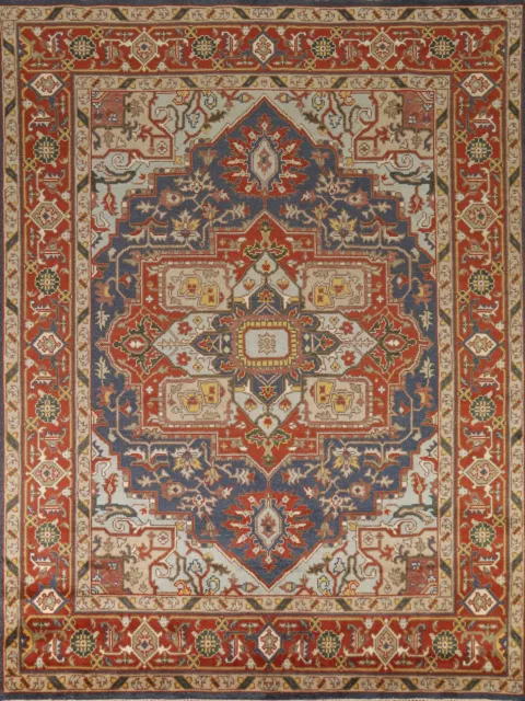Traditional Hand-Knotted Heriz Serapi Indian Living Room Wool 8x10 ft Rug