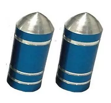 2x Metallic BLUE Metal Steel Dust Valve Wheel Tyre Caps (DC8) Motorbike P