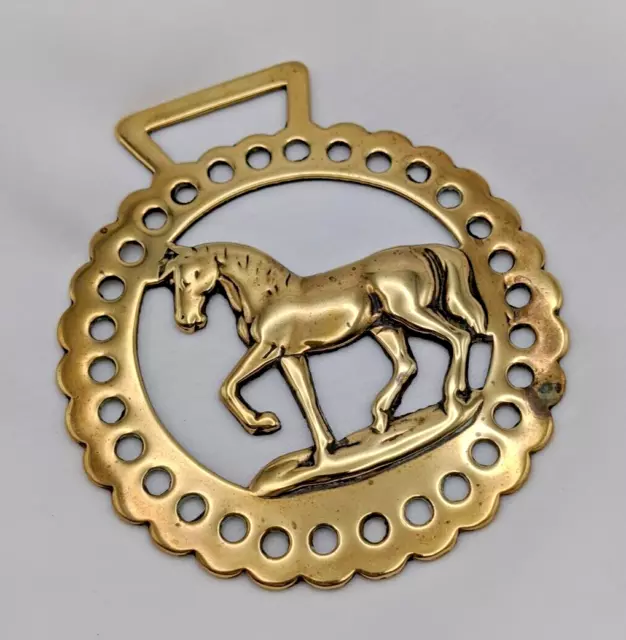 Brass Horse Medallion Antique English Mare Filly Trot Walk Pierce Show Harness