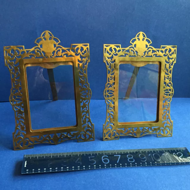 PAIR of English BRASS 19th C. ORNATE Picture Frames with glass VERY FINE ELEGANT
